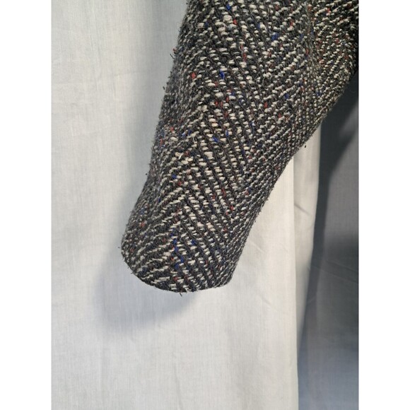 Vintage 80s Ann-Gee Wool Blend Coat XL Black Lined Tweed Leather Trim 11/12 - Picture 8 of 14